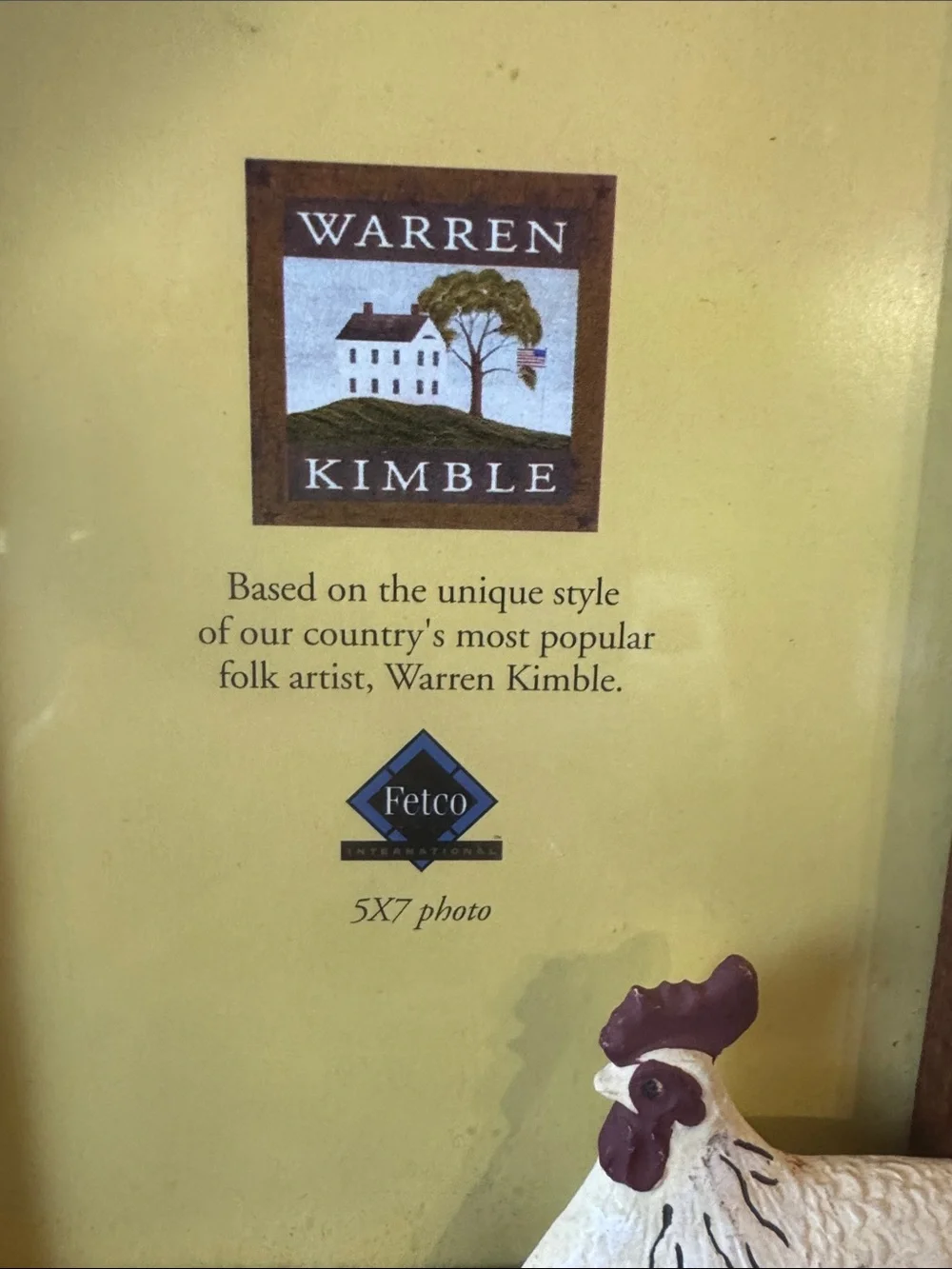 Warren Kimble country-style wood photo frame featuring a chicken and eggs 1990’s